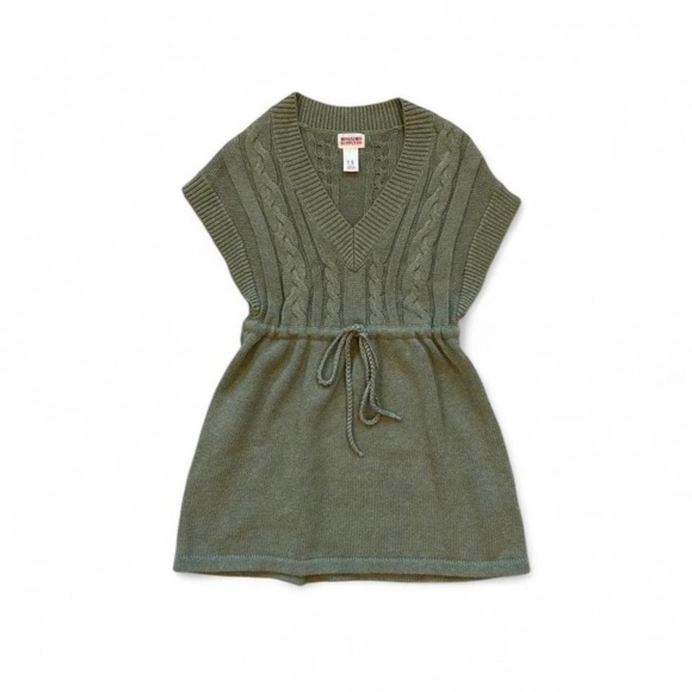 VTG olive green knit babydoll‎ cinch tie waist v neck sweater top mossimo Small